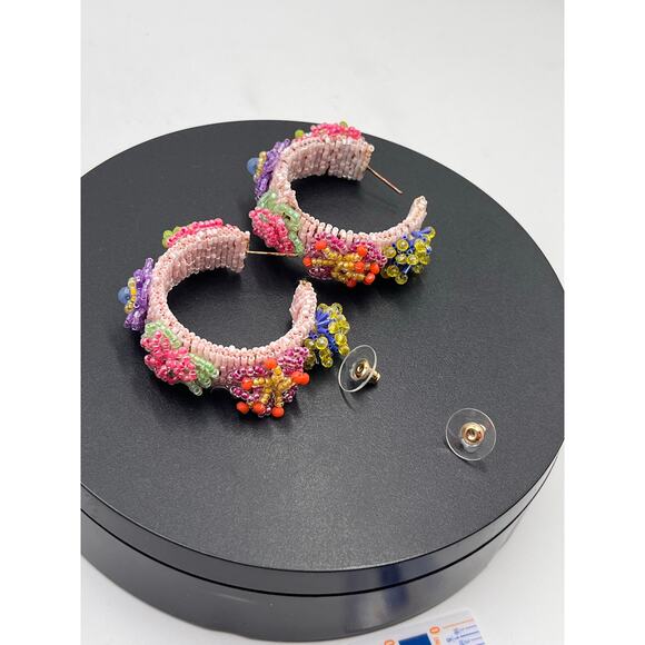 Mignonne Gavigan Designer Pink Lux Summer Beaded Pastel Flower Hoop Earring - Picture 6 of 11
